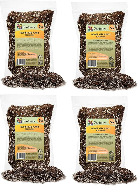 Soil Mixture for Indoor Herb Planters - 10 Quart - Specially Blended Soil Mixture for Planting and Growing Indoor Kitchen Herbs Indoors (4 Bags of 5 Quart)