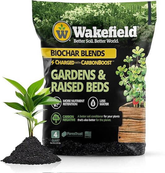 Wakefield Premium Biochar Blend with CarbonBoost & Advanced Probiotics - Ultimate Organic Potting Soil Mix for House Plants, Gardens and Raised Beds - Enhanced Water & Nutrient Retention - 4Quarts