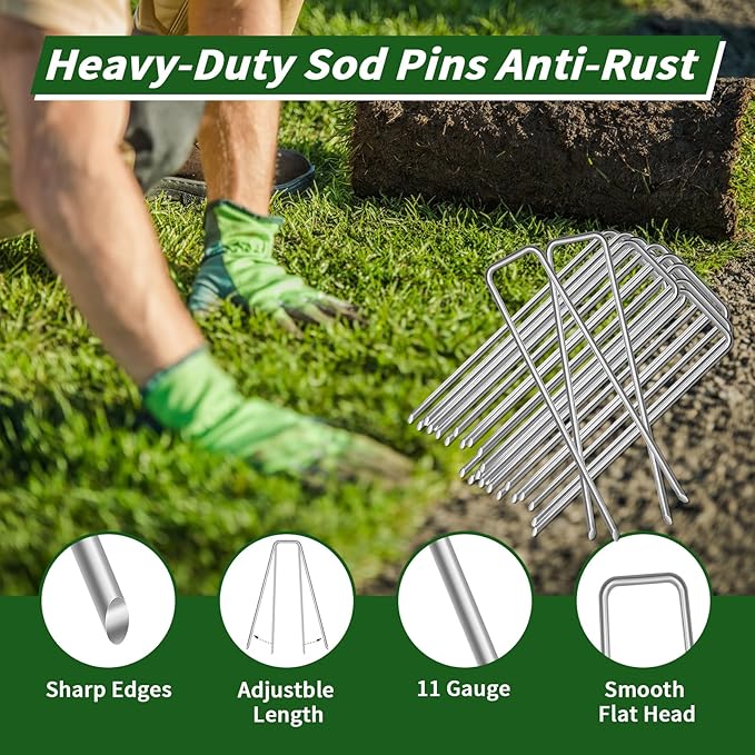 30Pack 6-Inch Galvanized Garden Landscape Staples Stakes, Heavy-Duty Sod Pins Anti-Rust Fence Stakes, Plant Stakes for Weed Barrier Fabric Ground Cover Tubing Soaker Hose Lawn Drippers Irrigation
