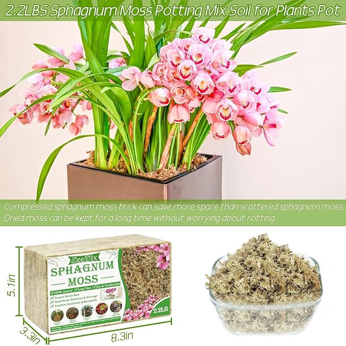ZeeDix 2.2 Pounds Sphagnum Moss for Plants, 40QT Orchid Moss Long Fibered Sphagnum Peat Moss Bulk for Carnivorous,Orchid,Sarracenia,Succulent,Venus Fly Traps and Reptiles