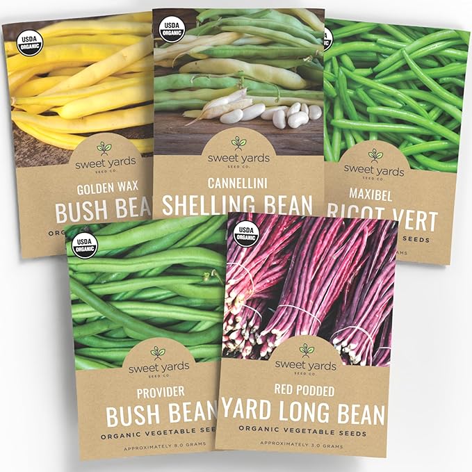 Organic Bean Seeds Variety Pack - 5 Individual Packs - 2025 Season - Golden Wax Bush Bean, Cannellini Shelling Bean and More! for Indoor & Outdoor Planting (Non-GMO, Certified Organic)