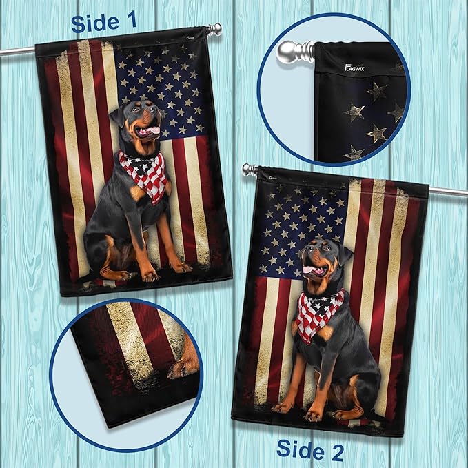 Flags-Rottweiler American Flag, House Flag (29.5" x 39.5")-USA House Garden Flags Premium Polyester-Decorative Outdoor Flags
