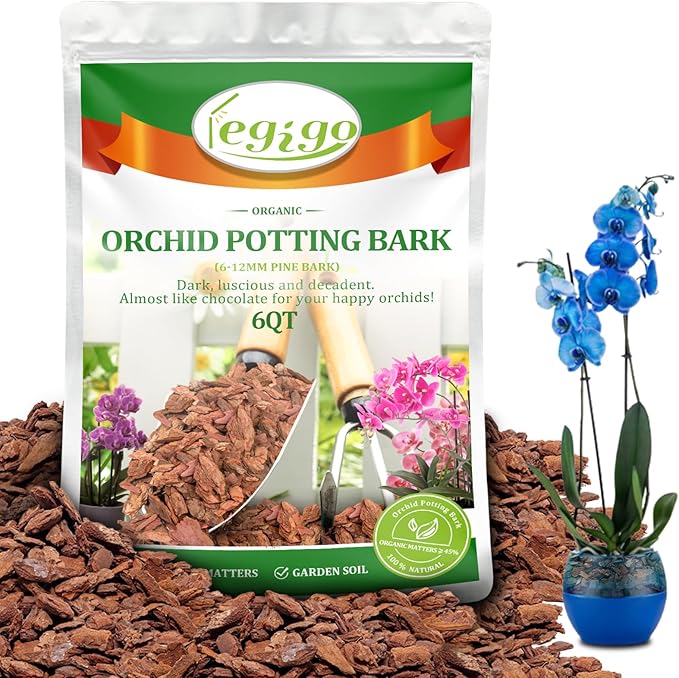 Legigo 6 Quarts Organic Orchid Potting Bark- All Natural Orchid Bark Potting Mix Pine Bark Wood Chips for Houseplant Mulch, Orchid Plants Root Development