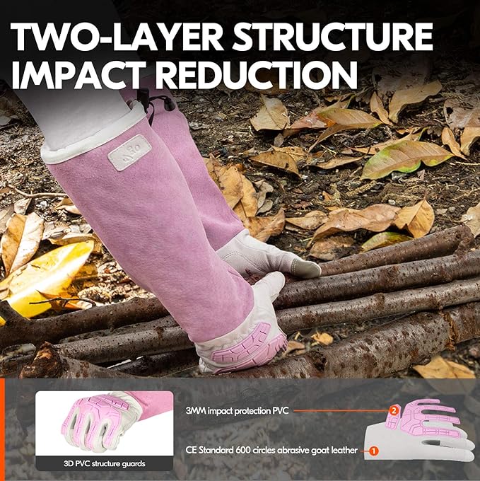 Vgo... 1-Pair Premium Geniune Goat Leather Extra-long Cuff Thornproof, Anti-abrasion, Anti-Impact Gardening Gloves (Size L, White, GA9659)