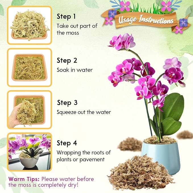 Riare 2.2 LBS Premium Sphagnum Moss for Plants- Natural Long Fibered Sphagnum Peat Moss Plants Moss Dried, Carnivorous Plants Moss Orchid Potting Mix for Orchids,Carnivorous Plants,Succulent(40QT)