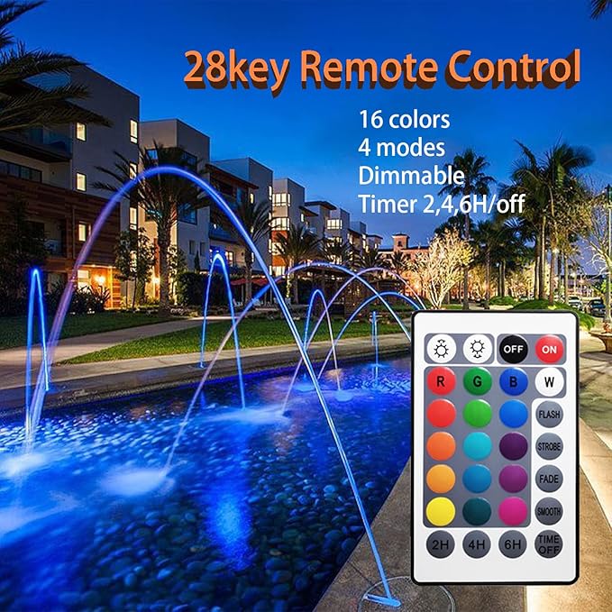RGB Underwater Pond Lights with Timer, RGB Fountain Lights Underwater Light IP68 Waterproof, Dimmable Outdoor Landscape Lights Fish Tank Pond Fountain Garden, 4 Lights