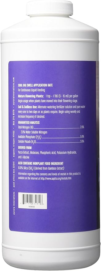 Roots Organics Soul Big Swell, Liquid Fertilizer for Hydroponics and Soil, 2-5-3, 1 Quart, (ROSSBSQ)