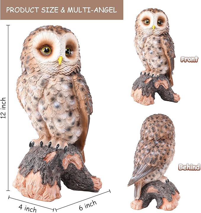 WONDER GARDEN Owl Statue Decor, Outdoor Resin Owl Figurine Owl Sculpture for Home Decor Porch Patio Lawn Yard Decorations or Housewarming Gifts