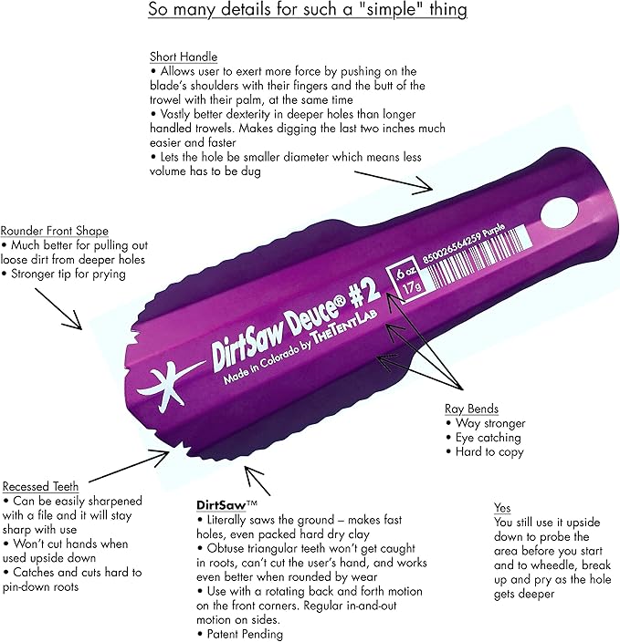 DirtSaw® Deuce #2 - .6 oz Ultralight Backpacking Trowel, Color: FIRE
