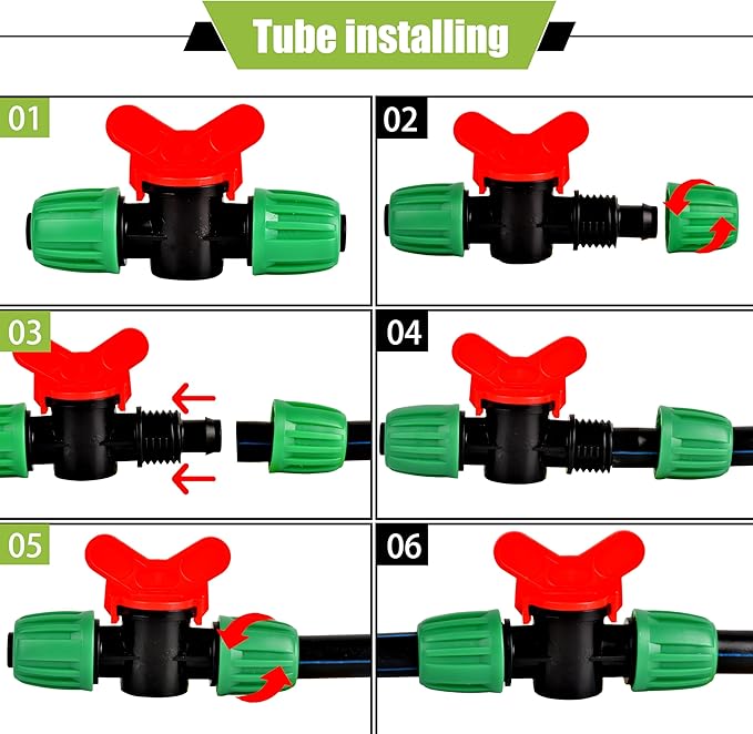 Drip Irrigation Fittings Switch Valve Connectors For 1/2 inch Tubing, Drip Line Shut-Off Valve Fittings With Locking Caps Barbed, For Garden Irrigation System-5Pcs/pack