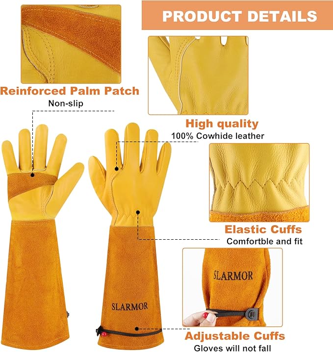 Long Gardening-Gloves Women/Men-Thorn proof Rose Pruning Heavy Duty Gauntlet-M