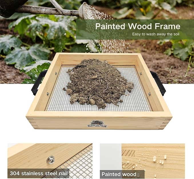 Large Compost Sifter, Garden Sifter with Handle, 15.5 x 14 Inch Sifter for Soil Dirt Compost Rock
