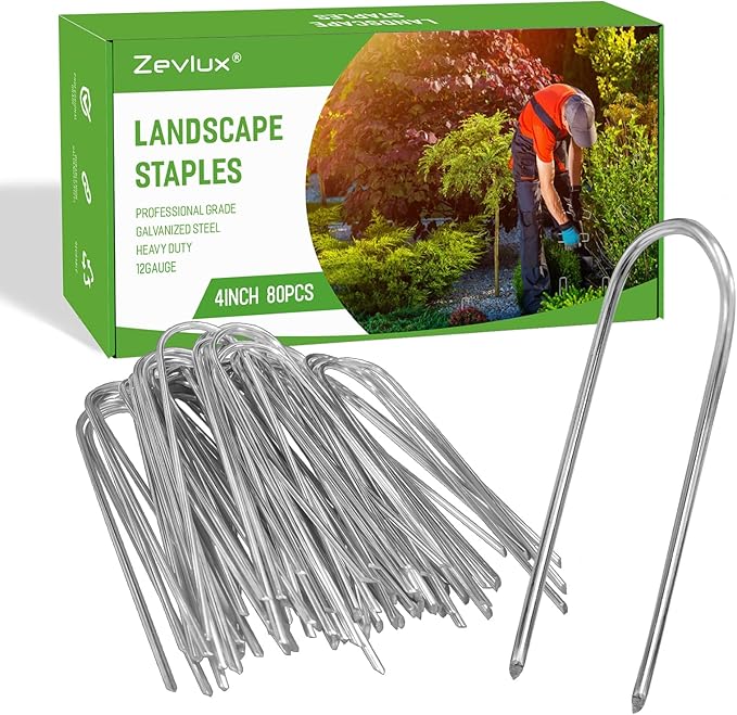 U Shape Garden Stakes 4 Inch 80 Pack 11 Gauge Irrigation Tubing Stakes,Heavy Duty Galvanized Landscape Staples for Tube, Lawns, Weed Barriers, and Landscape Fabrics, Irrigation Hose,Floor Mats