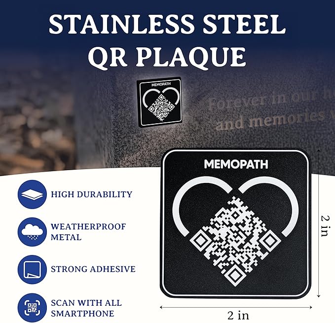 QR Memorial Plaque and Memorial Webpage - Cemetery Plaques for Grave, Cemetery Qr Code, Memorial Qr Code for Headstone, Memorial Plaques, Remember Tag, Memorial Gifts for Loss of Loved One