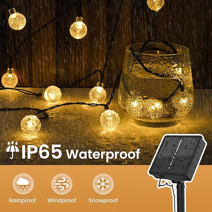 Solar Lights Outdoor Waterproof, Total 36ft 60 LEDs Crystal Globe Light with 8 Modes, Solar String Lights for Outside, Patio Porch Garden Yard Christmas Wedding Party Decor (Warm White)