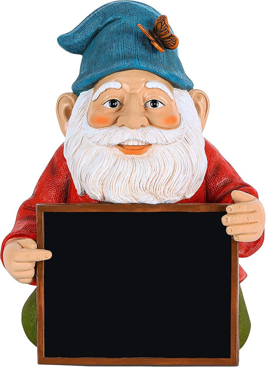 Mood Lab Garden Gnome with Chalkboard Sign - Funny Gnome Statue - 8.7 Inch Tall Lawn Figurine - for Outdoor & House Decor