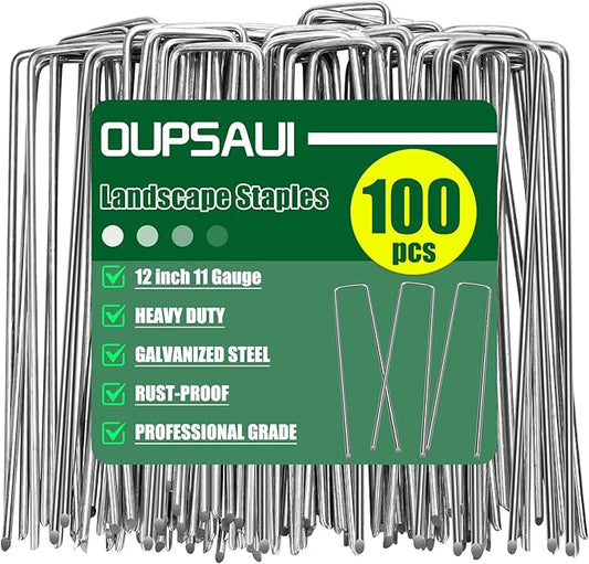 12 Inch 11 Gauge Galvanized Landscape Staples Stakes for Decoration, 25/100/200pcs Garden Metal Stakes for Weed Barrier Fabric, Fence Stakes, Tent Stakes(12in,100pcs)