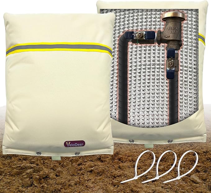 Backflow Preventer Insulation Cover, 16" W x 20" H YeloDeer Reusable Waterproof Sprinkler Valve Cover with Aluminum Foil, Outdoor Well Pump Cover Insulated for Winter Freeze Protection.