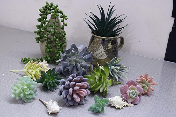 DECOROUS Fake Succulents Unpotted - 20 Pack - Realistic Succulent Plants Artificial - Large Faux Succulent Bulk DIY Home Decor - Fake Plant Cactus Greenery - Premium Mini Artificial Succulent Flowers