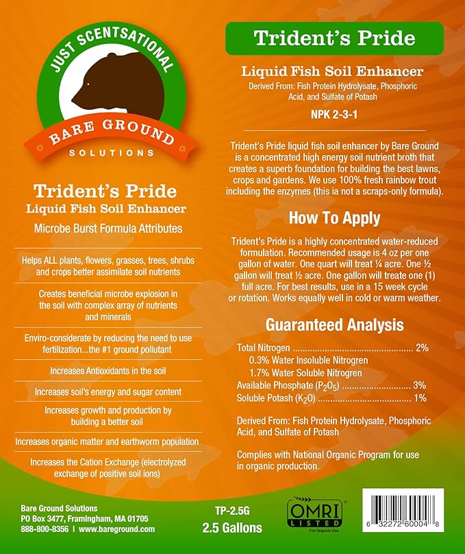 TP-2.5G Trident's Pride Organic Liquid Fish Hydroponic Soil Fertilizer, 320 oz (2.5 Gallon)