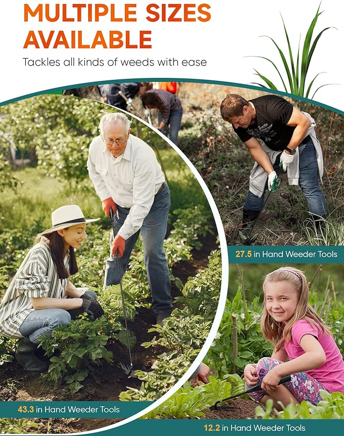 Weed Puller Tool Stand Up Weed Remover Tool Heavy Duty, Long Handle Weeder Hand Garden Weeder Tools, 4 Claw Gardening Hand Weeding Tool for Gardening Backyard Farm Planting & Weeding 12.2-27.5-43.3"