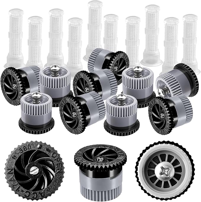 12 Pack Variable Arc Nozzle, Pop-up Sprinkler Heads Replacement Compatible with Most of 360 Degree Adjustable Pop Up Sprinklers Spray Head for Garden Lawn Irrigation (17AN)