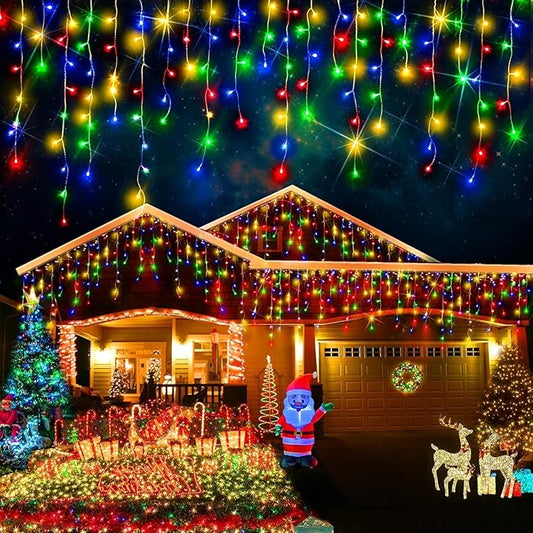 98FT 960LED Christmas Lights Waterproof 8 Modes Christmas Lights Outdoor Decoration with Memory and Timer Hanging Fairy Lights Plug-in Curtain String Lights for Holiday Party Wedding Home Roof