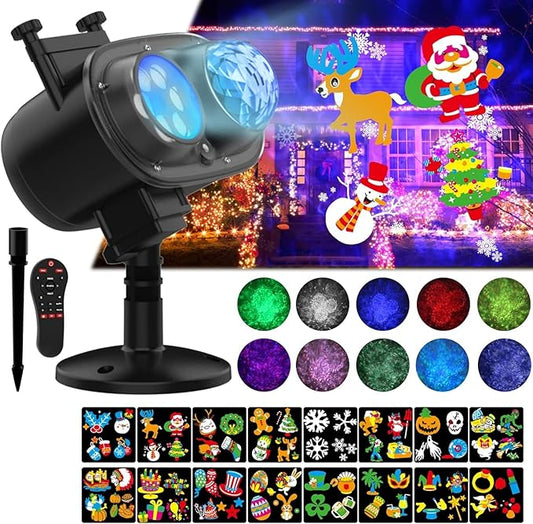 Slide Show Outdoor Holiday Projector, 2 in 1 Water Wave Outside Projector Lights Halloween Christmas, St. Patrick's Day Decoration, Eid Mubarak Kareem Festival Decorations, Easter Decorations