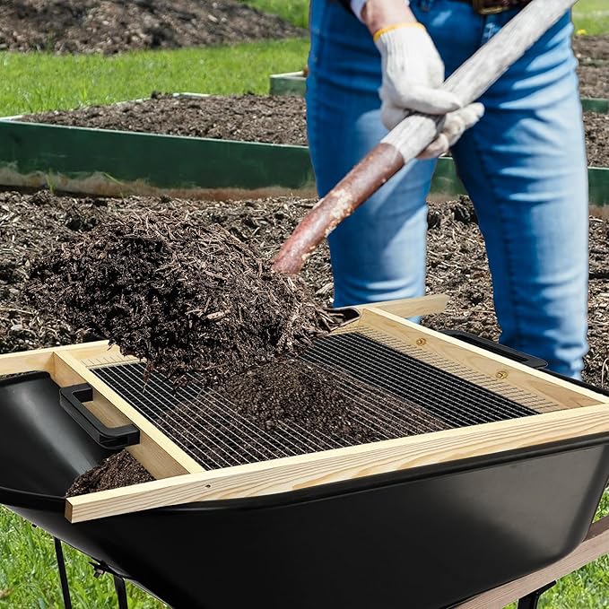 Montex Soil Sifter Large, Garden Rock Sifter, Garden Sifter for Sifting Soil, Worm, Leaves, Loam Soil, Sand and Gravel, Suitable for Wheelbarrow and Handheld.
