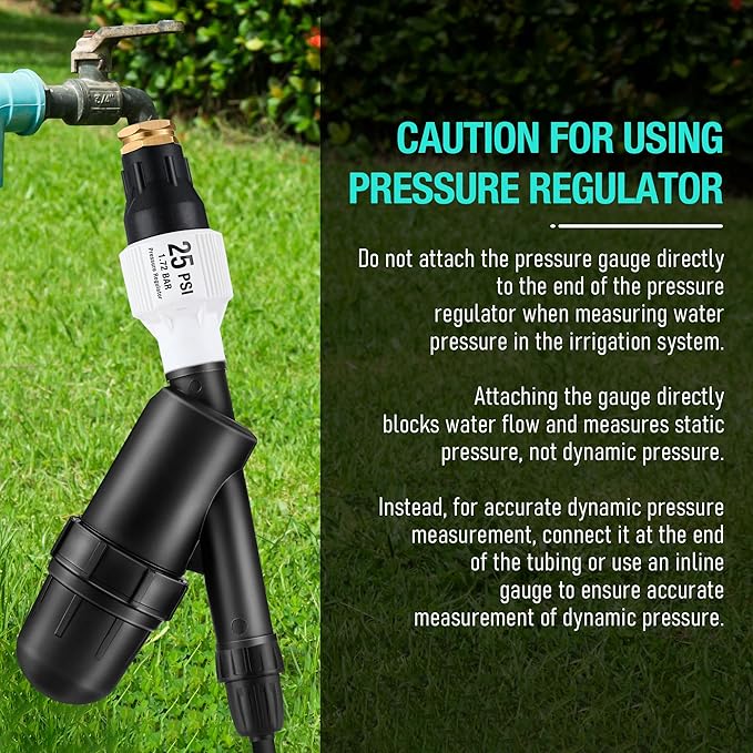 Drip Irrigation Pressure Regulator and Filter, 25 PSI Water Backflow Preventer for 3/4'' Garden/Faucet Hose Thread and Drip Irrigation Inline Y Filter, 3/4" x 3/4" FHT Hose Thread Connections