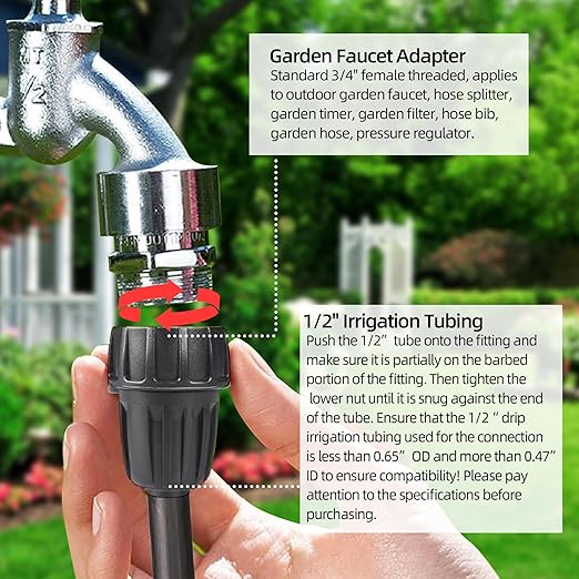 6 Pack 1/2 Inch Drip Irrigation Tubing to Faucet/Garden Hose Adapter, 3/4" to 1/2" Irrigation Hose Adapter, 3/4" Female Faucet Connector Fitting for Irrigation Tubing (1/2'' ID x 0.60''-0.64'' OD)