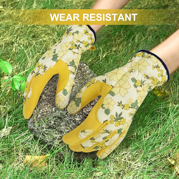 Womens Gardening Weeding Working Gloves, Leather Garden Glove for Women Thorn Proof No Stab for Digging, Planting,Pruning