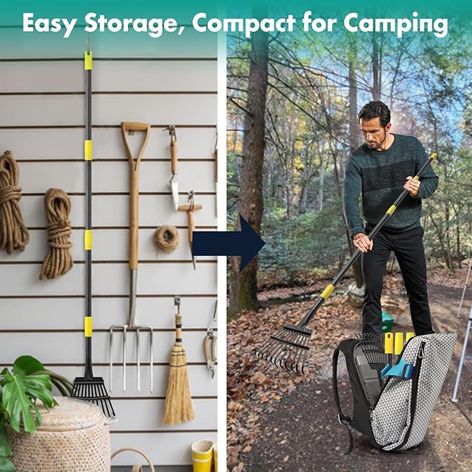 Rake, 73 Inch Long, 11 Tines Small Metal Garden Rake for Leaves, Heavy Duty 9 Inch Wide Rakes for Lawns, Yard Leaf Rake for Gardening , Flower Beds, Shrub, Kids Rake