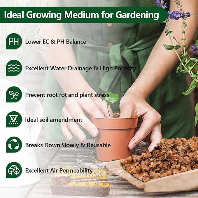 Legigo 8 Pack Coco Husk Chips- 8.8 LB 100% Organic Coconut Coir Chips Brick Potting Soil Mix with Low EC & PH Balance, Compressed Coconut Substrate Coco Chips Mulch Medium for Garden, Flowers, Plants