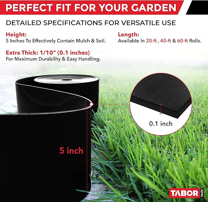 TABOR TOOLS 60 Ft Terrace Board, 5 Inch High, 0.1" Inch Thickness, Landscape Edging Coil, Grass Barrier, Bender Board, Garden Liner, ES32. (Black)