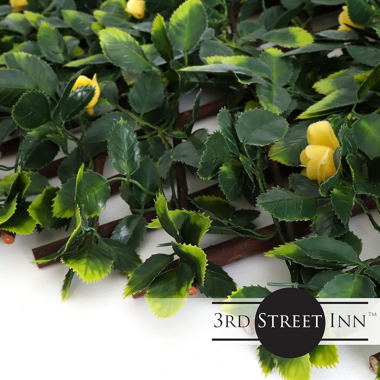 3rd Street Inn™ Leaf Trellis - Bamboo Greenery Panel - Boxwood and Ivy Privacy Fence Substitute - DIY Flexible Fencing (1, Yellow Rose Rattan)