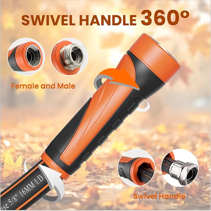 Giraffe Tools Garden Hose 75ft x 5/8", Water Hose Heavy Duty, Flexible, Lightweight Hybrid Hose with Swivel Handle, Male to Female Fittings, Burst 600 PSI