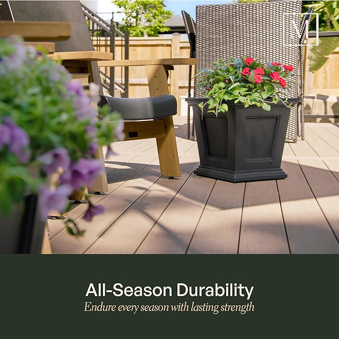 Mayne Fairfield 16-Inch Square Planter – Self-Watering, Weather-Resistant Planter for Flowers – Durable Outdoor Design for Patio, Porch, or Entryway