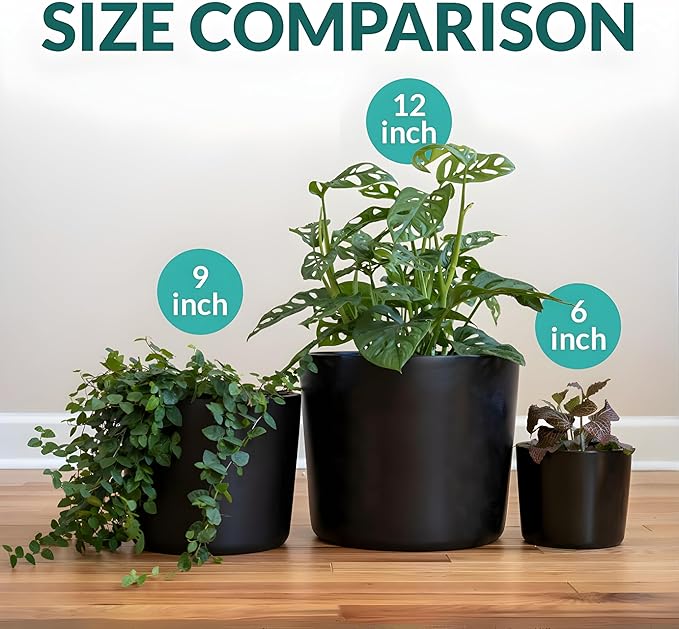 Willowy 12 Inch Large Plant Pot - Black - Large Ceramic Indoor Planter Pot, Large Black Planter, Modern Planter, 12 Inch Pots for Plants, Outdoor Tree Pot, Black Flower Pot, 12 Inch Flower Pot