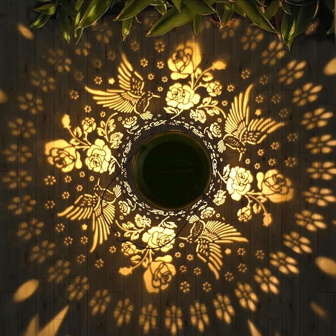 Kaixoxin Solar Garden Decor Metal Lantern Hummingbird Table Lamp Bronze Outdoor Dercoration Great Gift for Women Mon Grandma Hanging Lights for Patio Courtyard Garden