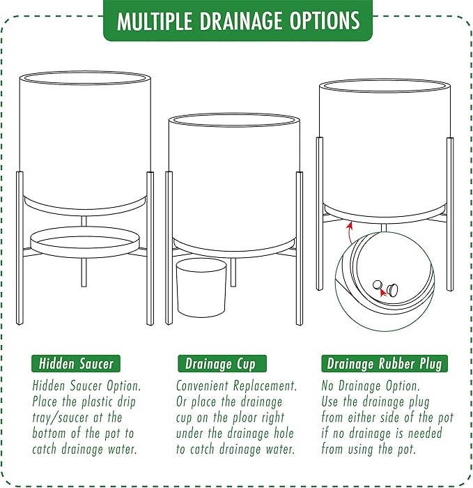 D'vine Dev Modern White Plants Pot Cylinder Planter with Heavy Duty Stand, Large 12 Inch Pot, 18.9 Inch with Stand Height, 96-T-A-3