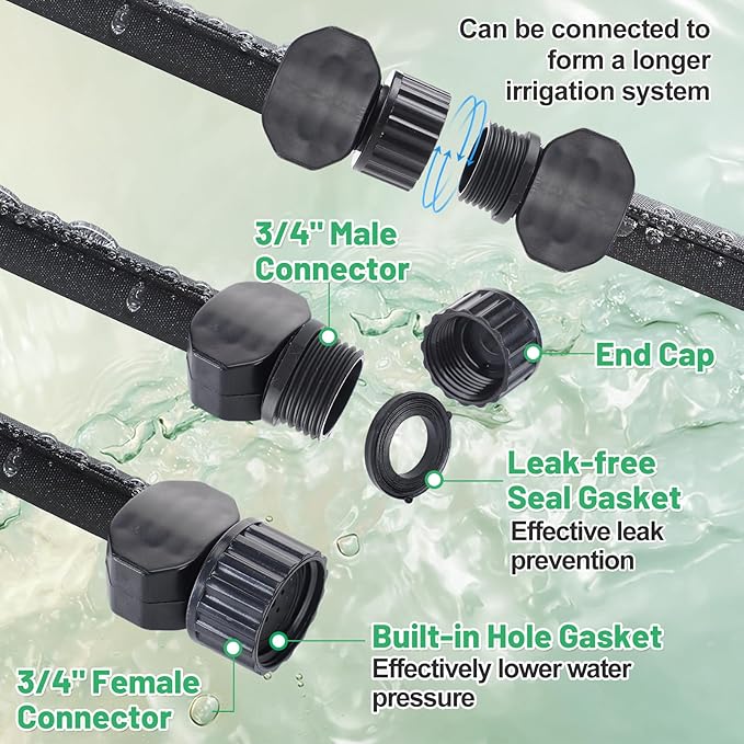 Soaker Hose 100FT for Garden Beds - 3/4" Heavy Duty Double Layer Drip Irrigation Hose, Save 85% Water- Linkable Flat Soaker Hose for Lawn Flower Bed Vegetable Field Effective Watering (50FT x 2Pack)