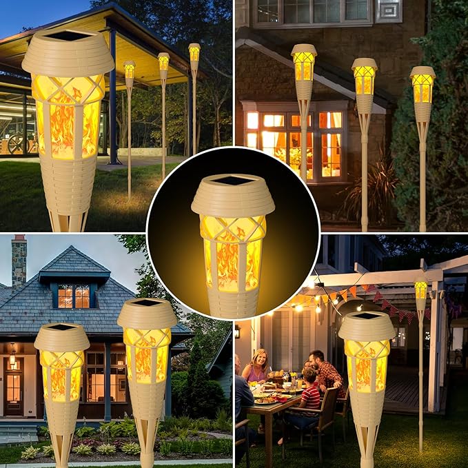 Solar Outdoor Lights – Solar Torch Lights with Flickering Flame for Garden Decor, Waterproof Solar Garden Lights, Outdoor Patio & Pathway Yard Decorations with Flame Torches - 8 Pack