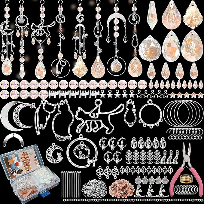 WASTROYAL 450 pcs DIY Sun Catcher Kit for Adult Crystal Suncatcher Rainbow Maker Crafts for Adults Sun Catchers Indoor Window Suncatcher Beads DIY Crystal Suncatcher Kit (Cat)