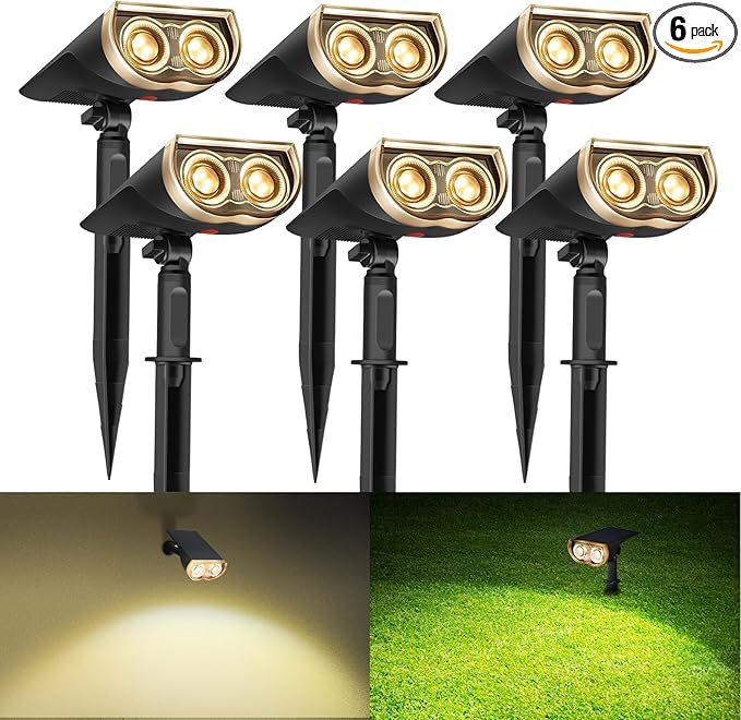 Consciot Solar Spotlights Outdoor, IP67 Waterproof 2-in-1 Solar Spot Lights, Durable Christmas Decorations Lights for Garden Yard Pathway Driveway Porch Walkway, Auto On/Off, 6 Pack(Warm White)
