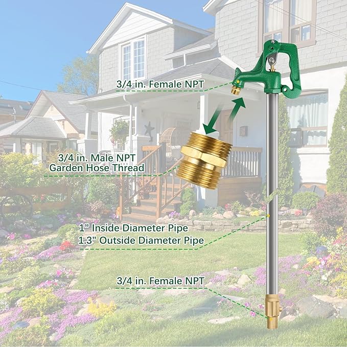 Yard Hydrant Frost Proof Outdoor Faucet Frost Free Freeze Proof Faucet for Yard Garden Farm Pasture Irrigation, Water Hydrant 3/4" Pipe Connection, 6.25ft Total Length 4' Bury