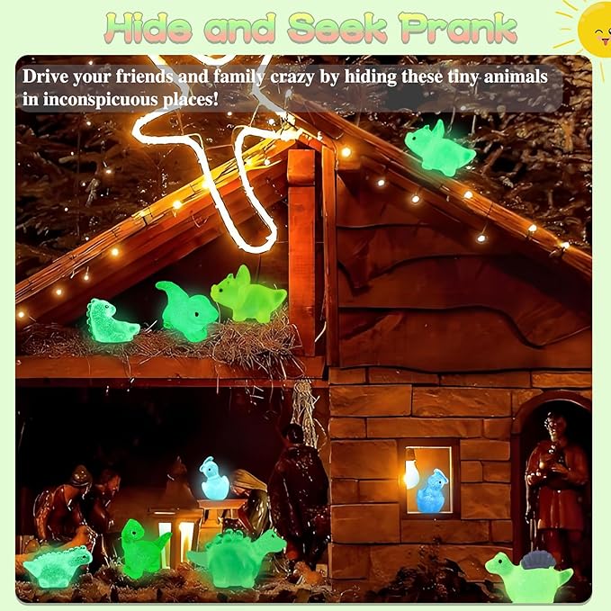 100PCS Luminous Mini Resin Dinosaur Glow in The Dark, 28 Styles Tiny Animals for Hide Garden Micro Landscape Dollhouse Decor Craft