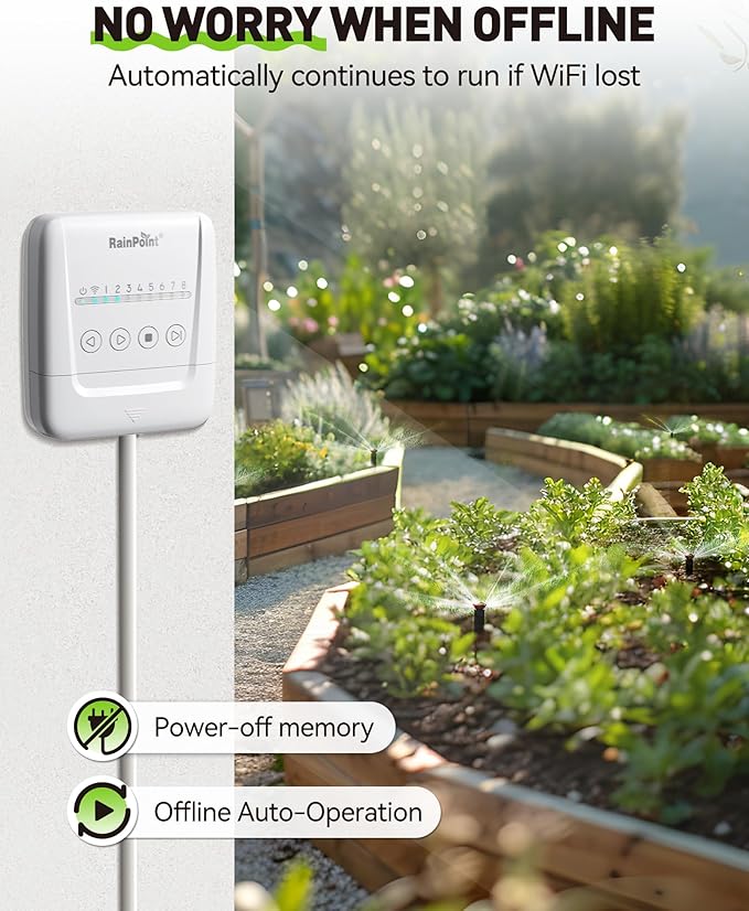 RAINPOINT 8 Zone Smart Sprinkler Controller - Local Weather Intelligence WiFi Sprinkler System Controller, Easy Install APP Control Irrigation System, Sprinkler Timer for Garden Yard