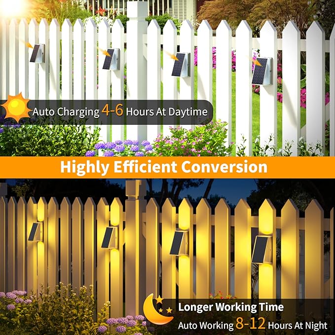 KINKAI Solar Backyard Fence Lights, Solar Deck Lights Railing Step Patio Stair
