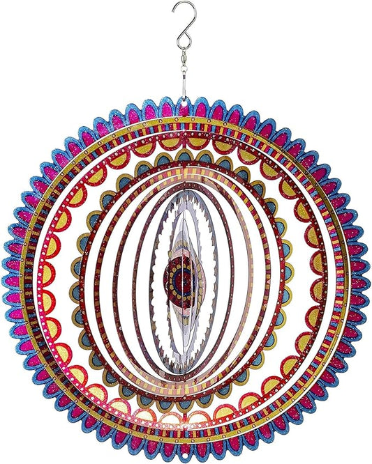 VP Home Sunrise Mandala Kinetic Wind Spinner for Yard and Garden Wind Spinner Outdoor Metal Large Hanging Mandala Decor 3D Garden Art Wind Sculpture Spinners